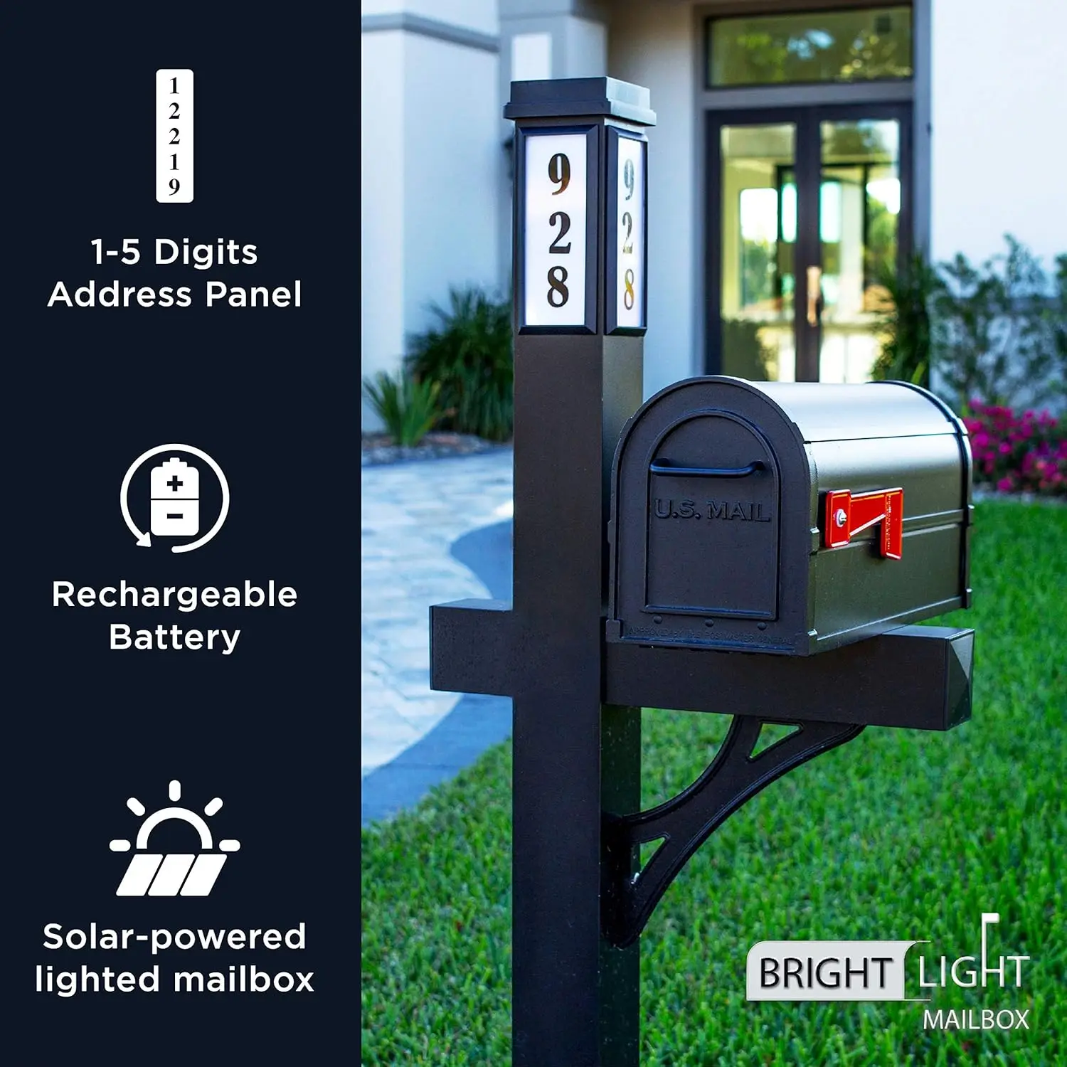 Mailboxes for Outside with Post and Solar Mailbox Light for Easy Navigation, Black Mailbox and Post Combo Kit, Mail Boxes for Ho