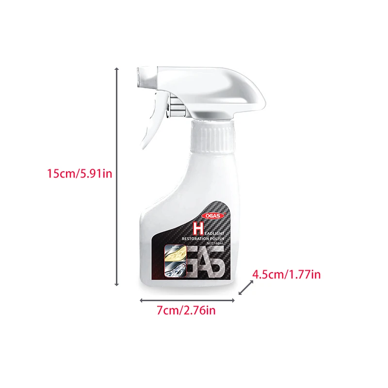 Car Headlight Restoration Kit, Cleans Yellowed and Foggy Headlights Without Sanding, Includes 180ml Repair Fluid and 10ml Coatin