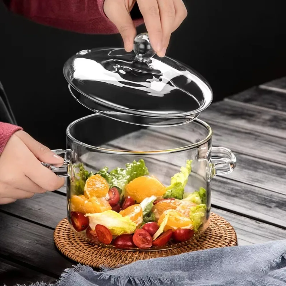 High Borosilicate Glass Stew Soup Pot Bowl 1350/1900ml with Handle Glass Saucepan Heat Resistant with Lid Clear Cooking Pot