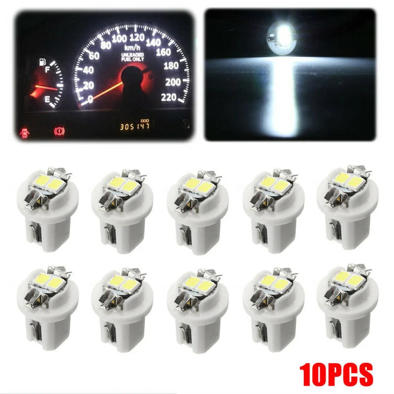 

10pcs T5 B8.5D 5050 2LED White Auto Dash Wedge Gauge Instrument Side Light Bulbs Car Interior Lights Decoration Accessories