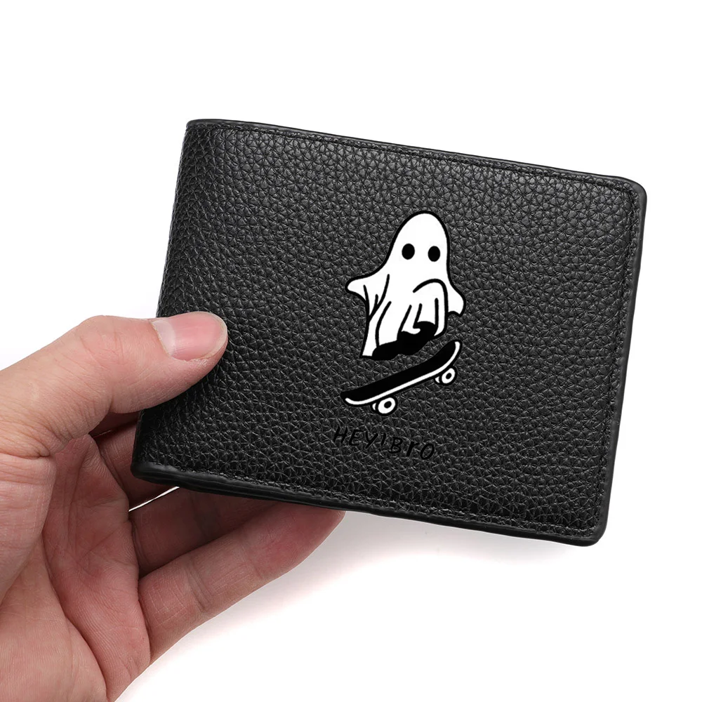 محفظة رجالية قصيرة من جلد البولي يوريثان بنمط صغير مع فتحات بطاقات متعددة وجيب للعملات المعدنية بسحاب