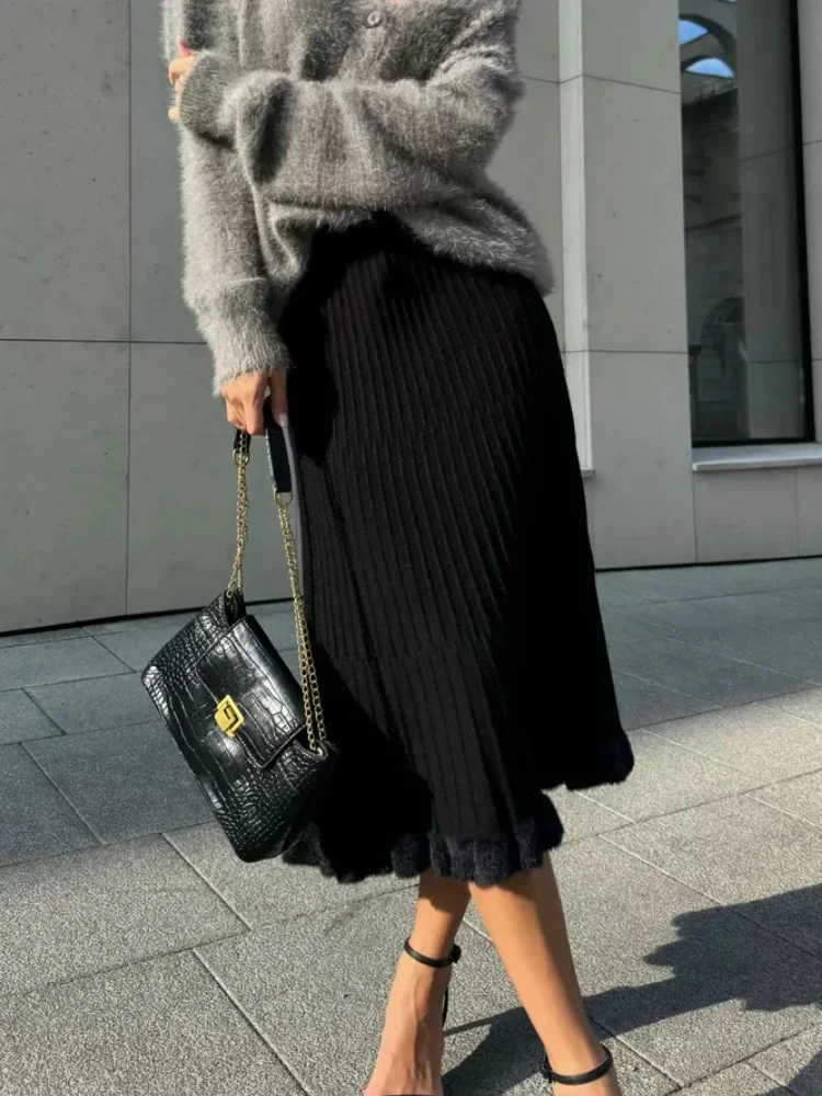 

Модная вязаная юбка миди с высокой талией, осень-зима 2025, белая, А-силуэт, элегантная длинная юбка для женщин