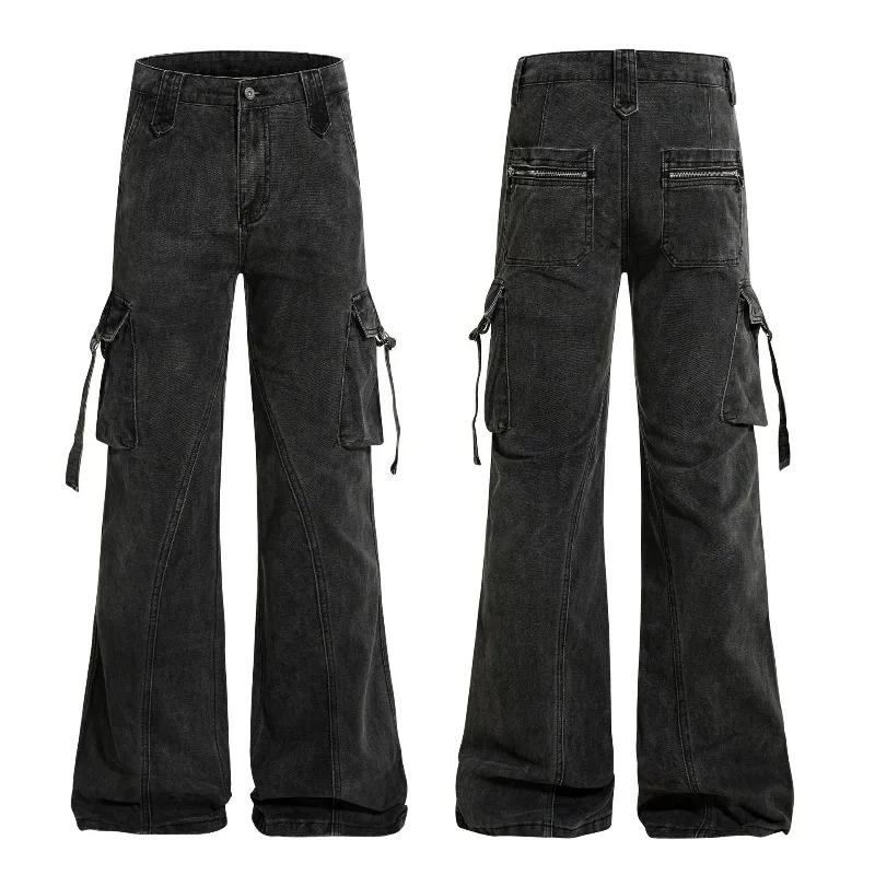 OR FL American Retro Wash With Water Aging Micro 100 Cotton Women Cargo Trousers Multiple Pockets High Street Horn Slacks Pants