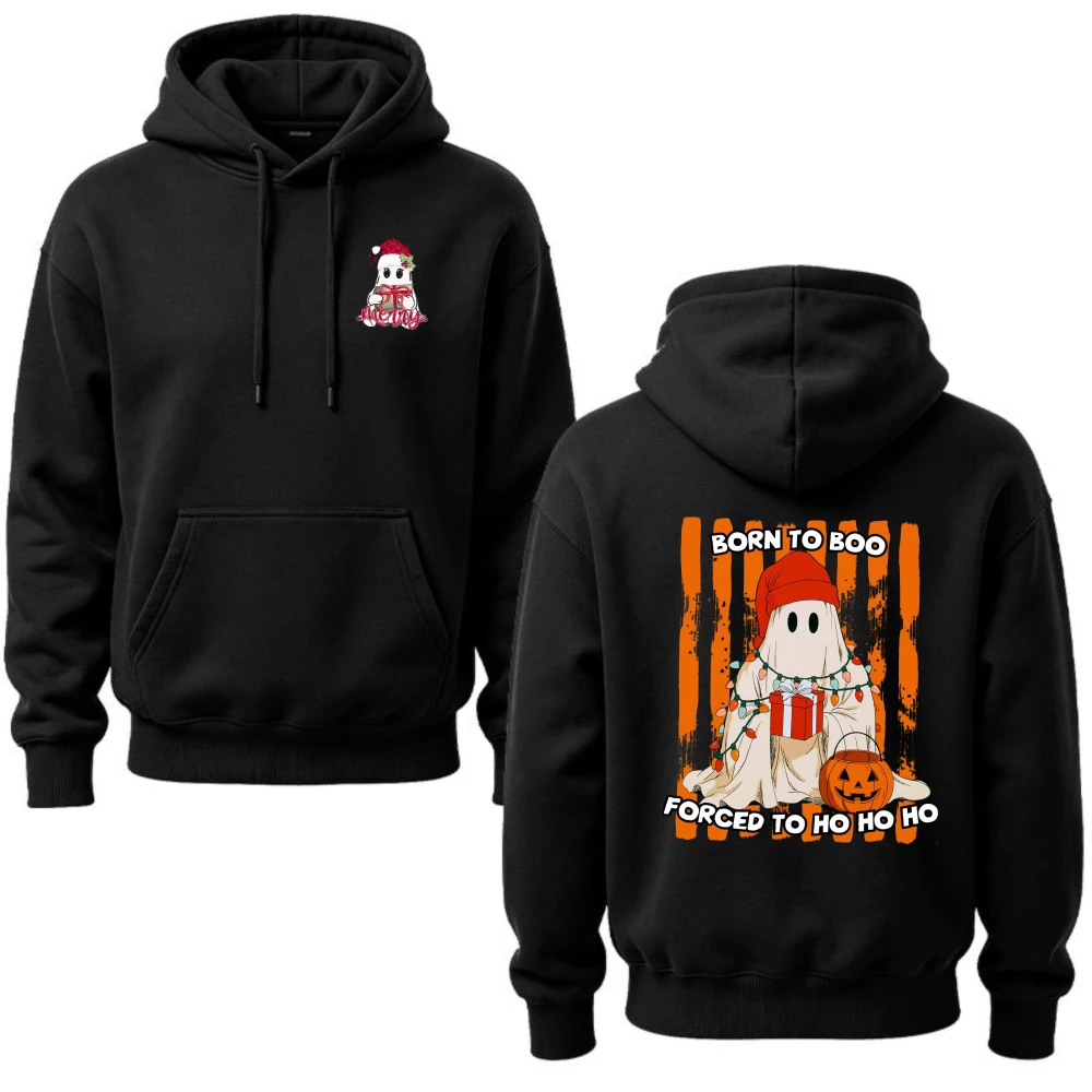 Born To Boo Forced To Ho Ho Ho Ghost Christmas Hoodie Mentally Im Here Cozy Sweatshirt Funny Winter Pullover Unisex Graphic Cute