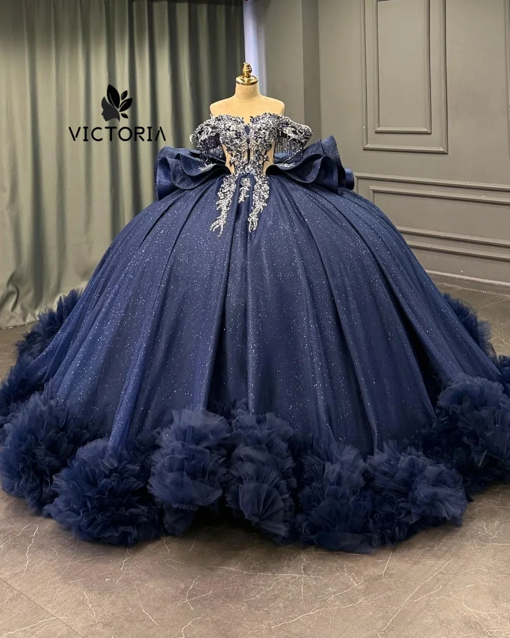 

Nacvy Blue Sweetheart Beaded Lace Appliques Quinceanera Dresses Bowknet Ball Gown Princess Dresses vestidos Customized