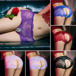 Women Sexy Opening Crotch Panties Lace Hollow Out Open Crotchless Thongs for Sex Plus Size Female Underpants Sex Briefs Tangas