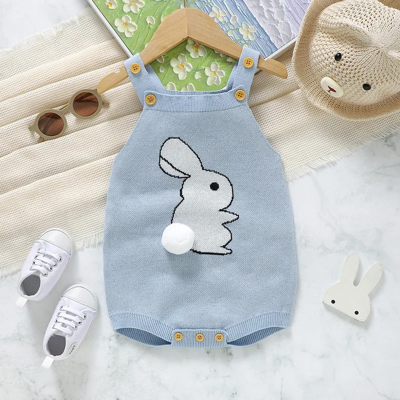 

Cotton Baby Bodysuits Knitted Infant Boy Girl Jumpsuit Sleeveless Newborn Kid Sling Clothing Cute Cartoon Rabbits Overalls 0-18M