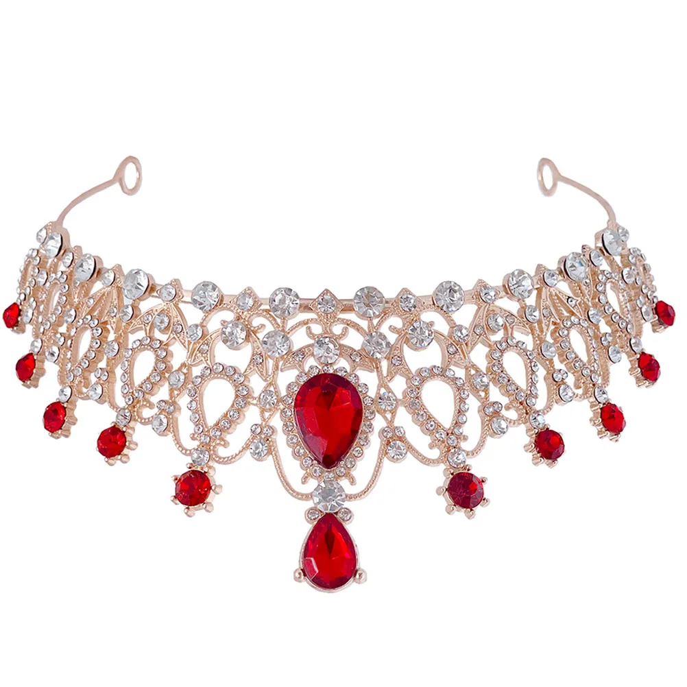 

Crystal Crown Tiara for Kids Girls Birthday Party Photo Props Hair Jewelry Decor Red Gold Rhinestone Crown Headwear