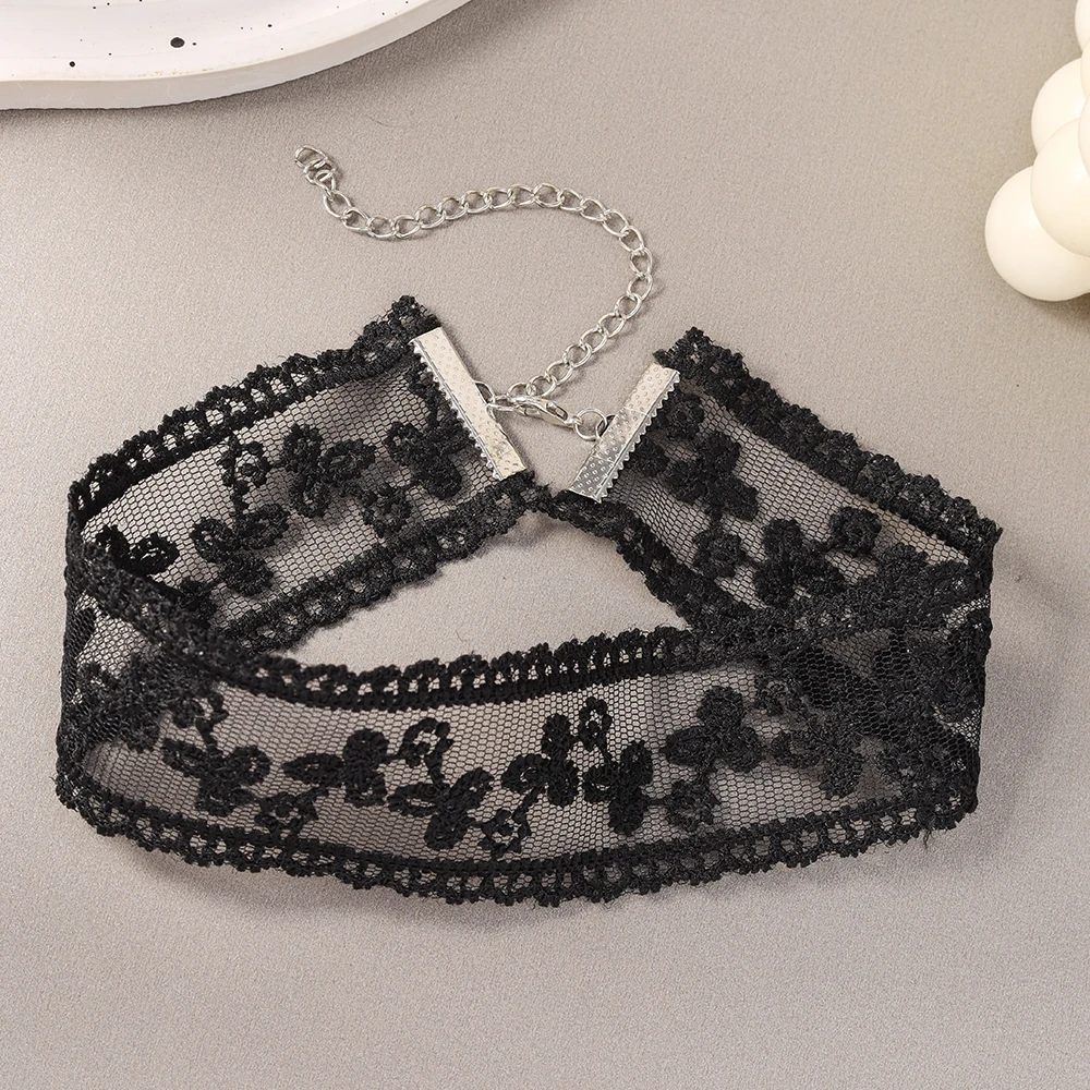 Aihua Gothic Kurze Spitzen-Choker-Halskette für Frauen und Mädchen, Schwarz, Modische Romantische Halskette, Geschenk für Partys, Großhandel Halskette – Detail 7