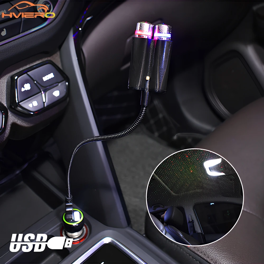 Car Roof Star Lights Interior USB Mini LED Starry Sky Projector Auto Lamp Decoration Night Galaxy Laser Home Atmosphere Lantern