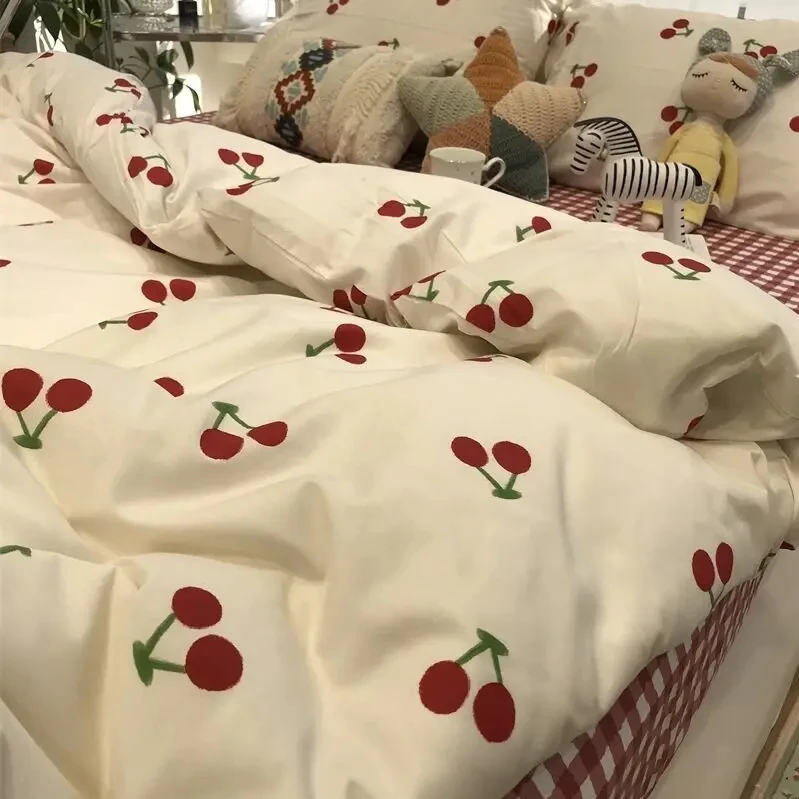 Romantic Bedding Set Floral Ins Style Duvet Cover Flat Sheet with Pillowcases Single Queen Full Size Boys Girls Korean Bed Linen