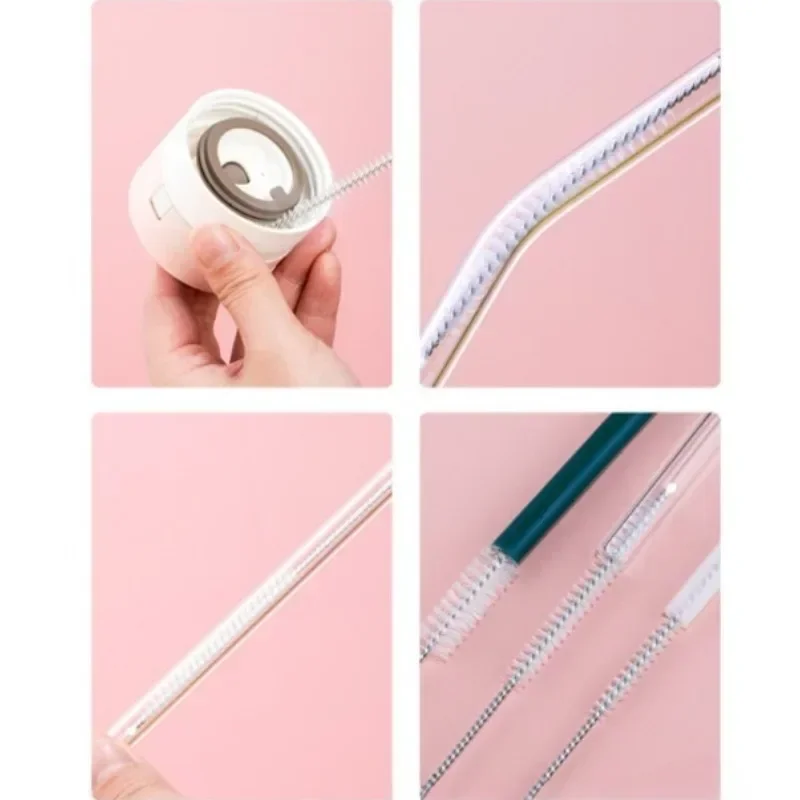 5Pcs Stainless Steel Straw Cleaning Brush Baby Bottle Pipe Brushes Reusable Soft Hair Suction Glass Tube Kitchen Cleaning Tools