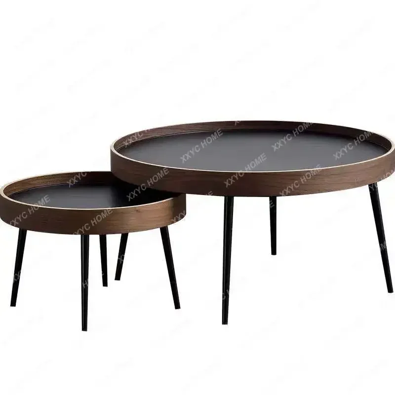 

Wuli Coffee Table Nordic Small Apartment Solid Wood Light Luxury Modern Minimalist Round Living Room Black Walnut Combination