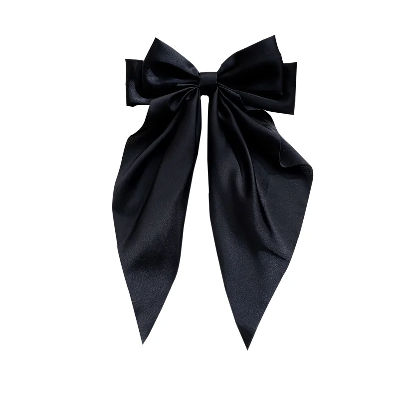 Moda lato Oversize Barrette Bow klip dla kobiety dziewczyny szyfonowa szpilka długa satynowa wstążka fioletowy Big Bowknot akcesoria do włosów