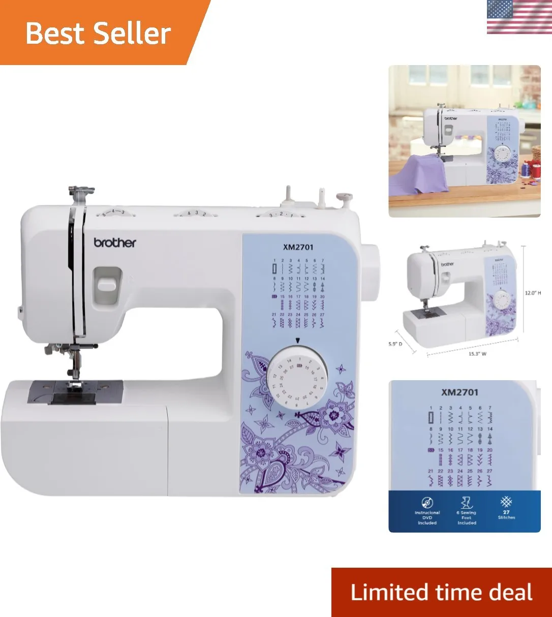 

Brand New XM2701 White Metal Lightweight Sewing Machine