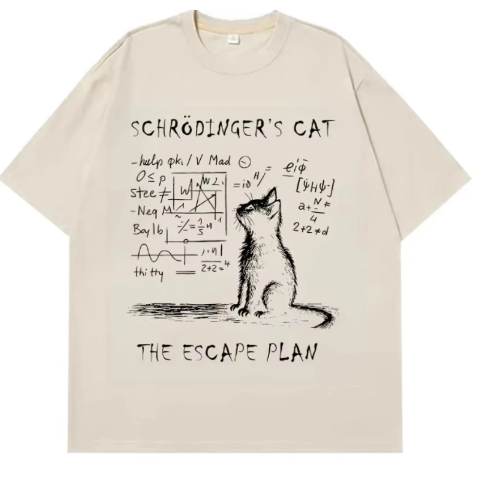 Summer Short-sleeved Cotton T Shirt Schrodinger Cat Physics Quantum Mechanics Creative Print Men Women Streetwear Loose T-shirts