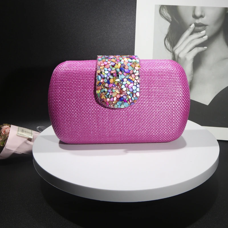 

Новая элегантная женская сумочка цвета фуксии, модная плетеная вечерняя сумка, клатч для свадьбы/выпускного/вечеринки/дня рождения с цепочкой через плечо