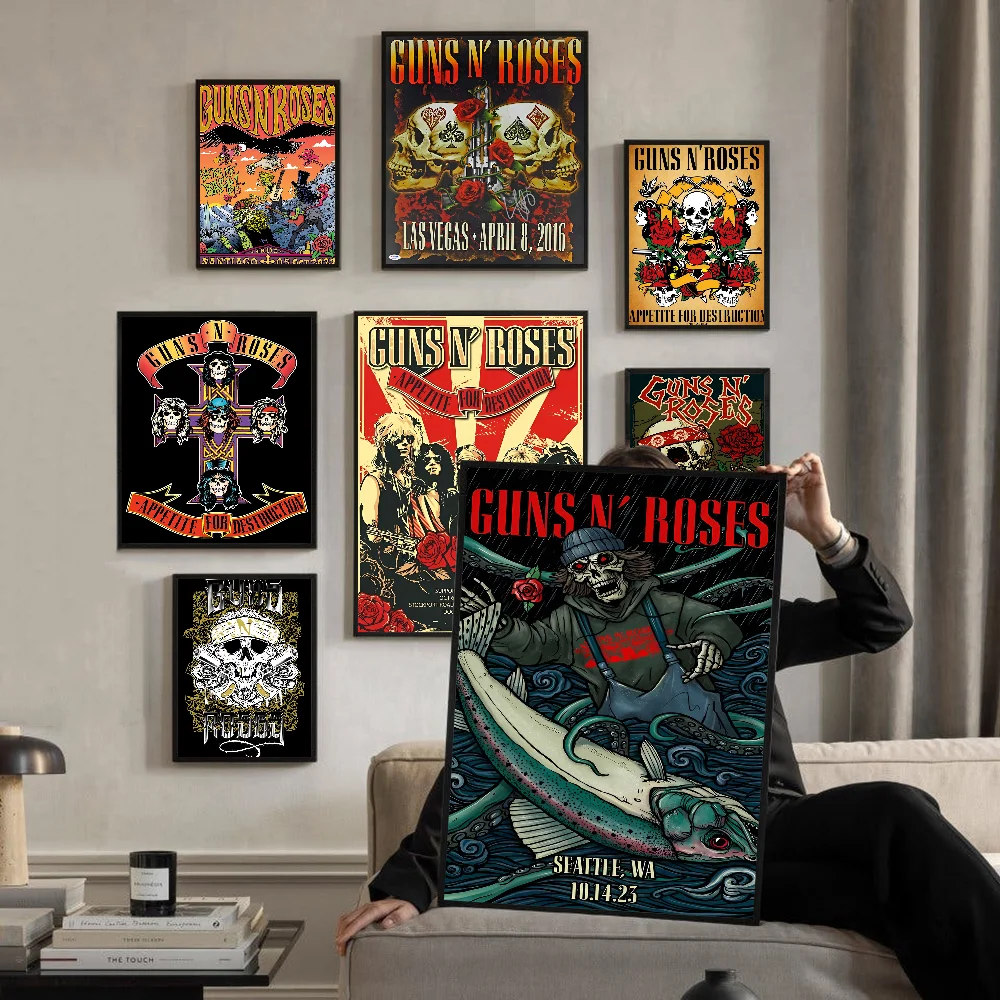 

Vintage Rock Music Band G-Guns N Roses Good Quality Prints And Posters Vintage Room Home Cafe Decor Aesthetic Art Wall Painting