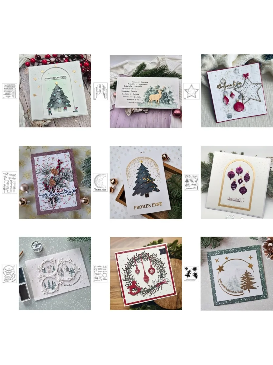 Deutsche Weihnachtsbotschaften, transparente Stempel, Stern, Tannenbaum, Hintergrund für DIY-Scrapbooking, Kartenherstellung, Papierbasteln, Albumdekoration