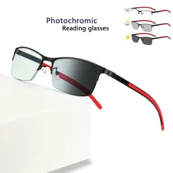 KJDCHD-gafas de lectura fotocromáticas de aleación de titanio para hombre, lentes asféricas de resina de CR-39 camaleón, + 1,00 + 1,50 + 2,00 + 2,50