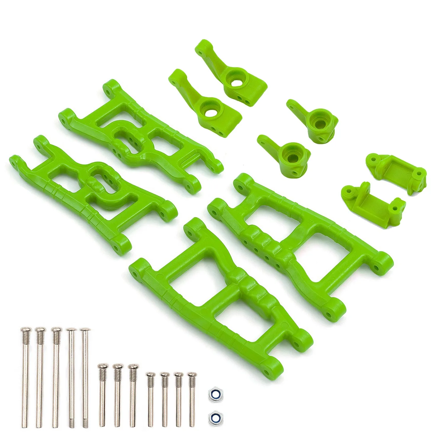 Front & Rear Suspension Arms Castor Steering Blocks & Rear Pile Shaft Carrier for 1/10 4X4 Short Course Car,Green