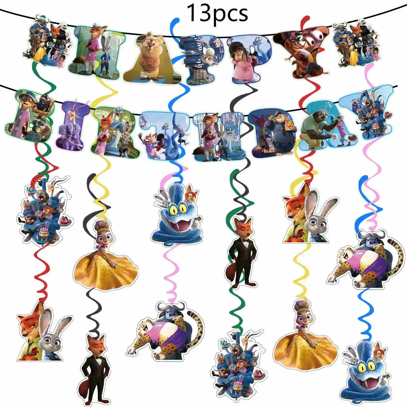 7/13pcs Zootopia 2 Party Supplies, Birthday Banner, Hanging Swirls For Zootopia 2 Party Decorations
