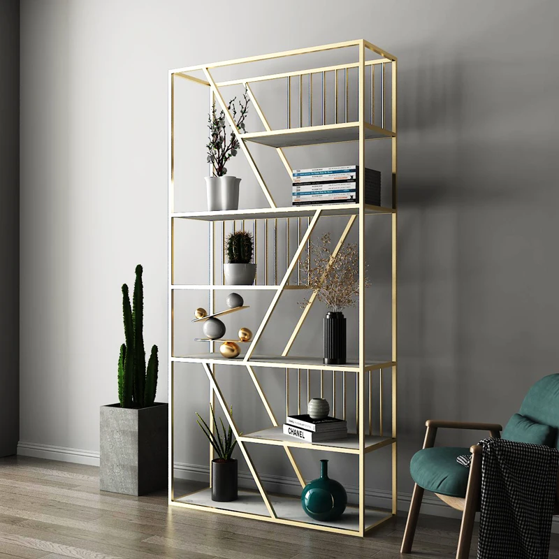 

Light luxury living room bookshelf floor partition screen bedroom student wrought iron bookcase shelf Internet celebrity office
