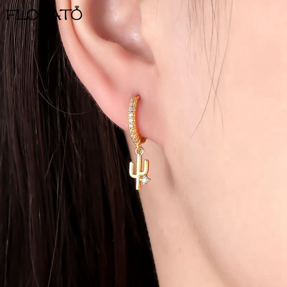 925 Silver Needle Palm Tree Hoop Earrings for Women Pave Colorful Crystal Coconut Tree Earrings Chilli Pendant Earrings Jewelry