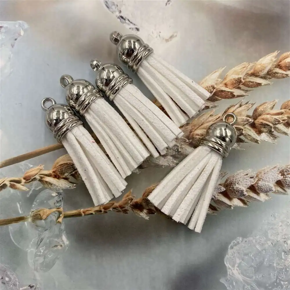 5 ~ 60 sztuk 38mm Sliver kapelusz głowy Suede Faux Leather Tassel dla brelok paski na telefon biżuteria lato DIY zawieszki Charms znalezienie