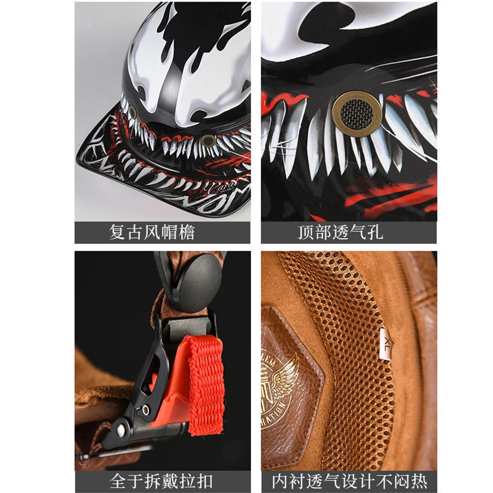 การรับรอง DOT หมวกกันน็อคครึ่งรถจักรยานยนต์หมวกกันน็อคมอเตอร์ไซค์กันลมผู้หญิง Retro Moto หมวกกันน็อคครึ่ง