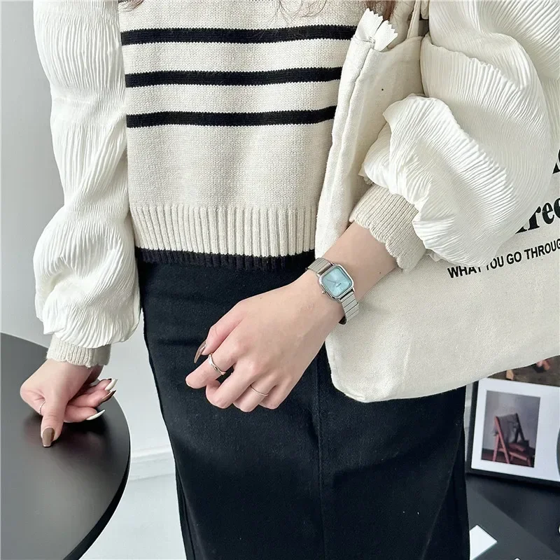 Stainless Steel Strap Quartz Watch Women Retro Small Square Dial Watch Female Gift Wristwatch Dropshipping Reloj Mujer Elegante