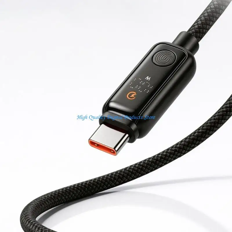 U2JE USB C Fast Cord with Touch On Off Display, Real-Time Power Readout, and Black Finish for Bedside, Desk, or Commute Charging