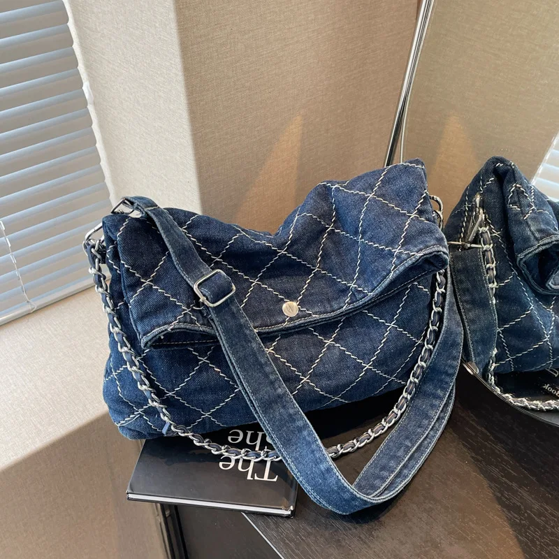 Retro damska torebka dżinsowa 2024 jesień nowy łańcuszek pojedyncze torby na ramię o dużej pojemności podmiejska torba typu Crossbody Tote Bag