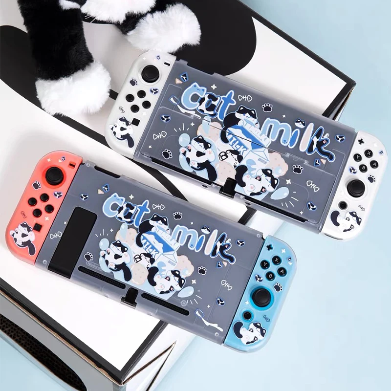 Dorable gato leite capa protetora para nintendo switch oled capa dura pc escudo para nintendo switch joy-con controlador caso de jogo