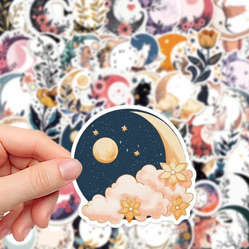 50PCS Simple Moon And Flower Stickers Luggage Notebook Guitar Laptop Phone Stationery Bottle DIY Decoration Stickers Toys Gift