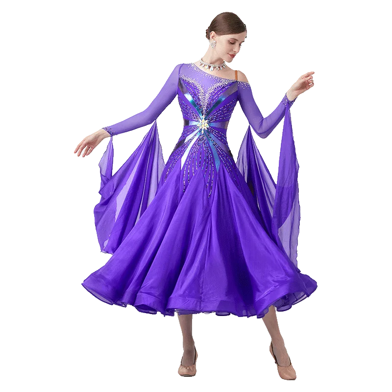 B-23063 New Women Modern Dance Rhinestone Color Diversity Dress Ballroom National Standard Waltz Competition Performance