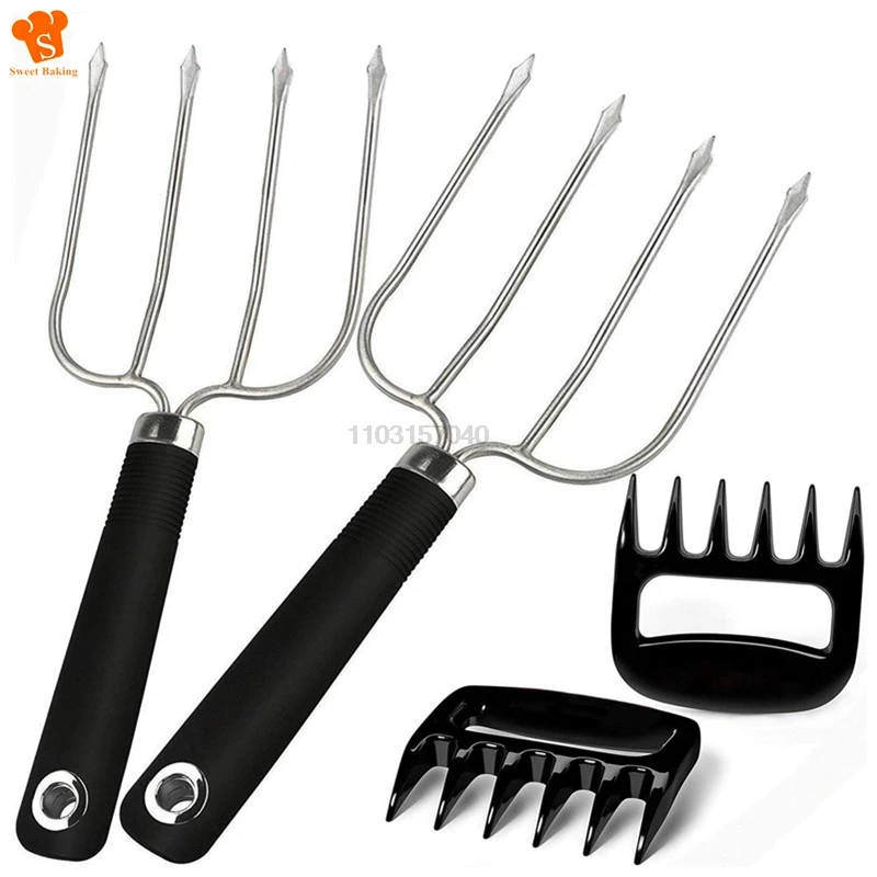 Tenedores de elevación de pavo, trituradora de garras de carne, fuerte resistencia, tenedor de pollo para aves de corral de acero inoxidable o barbacoa y profesionales de Acción de Gracias, 4 Uds.