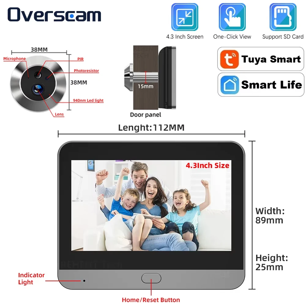 Tuya Smart 5MP 140° Wide View Angle Mini Digital Peephole Eye Viewer WiFi IR PIR Detection Doorbell Door Camera TUYA Samrtlife
