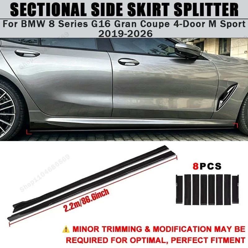 For BMW 8 Series G16 Gran Coupe 4-Door M Sport 2019-2026 Side Skirts Extension Rocker Panel Splitter 86.6" ABS Plastic Body Kit