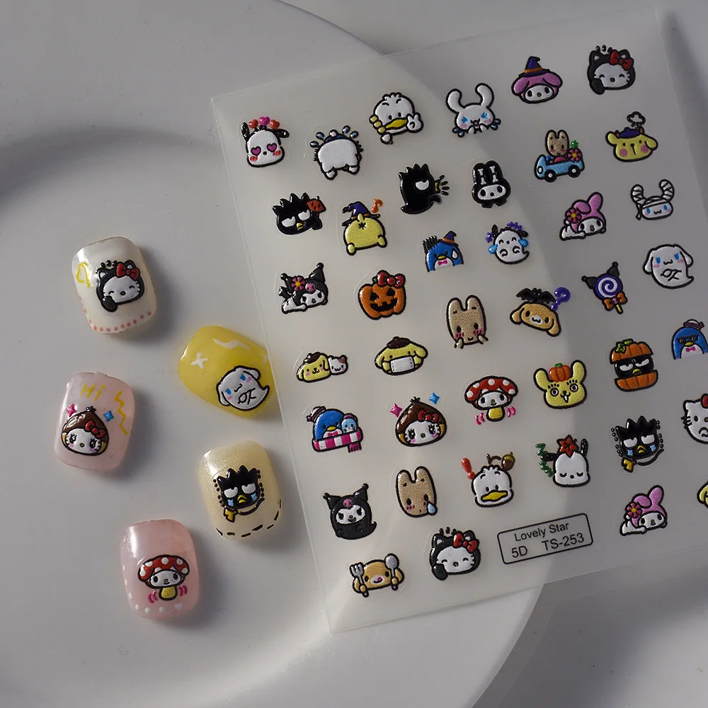 Sanrio Geprägte 5D Nagelaufkleber Anime Nagelkunst-Zubehör Kero Kero Keroppi My Melody Hello Kitty Aufkleber Nageldekoration Abziehbilder – Detail 6