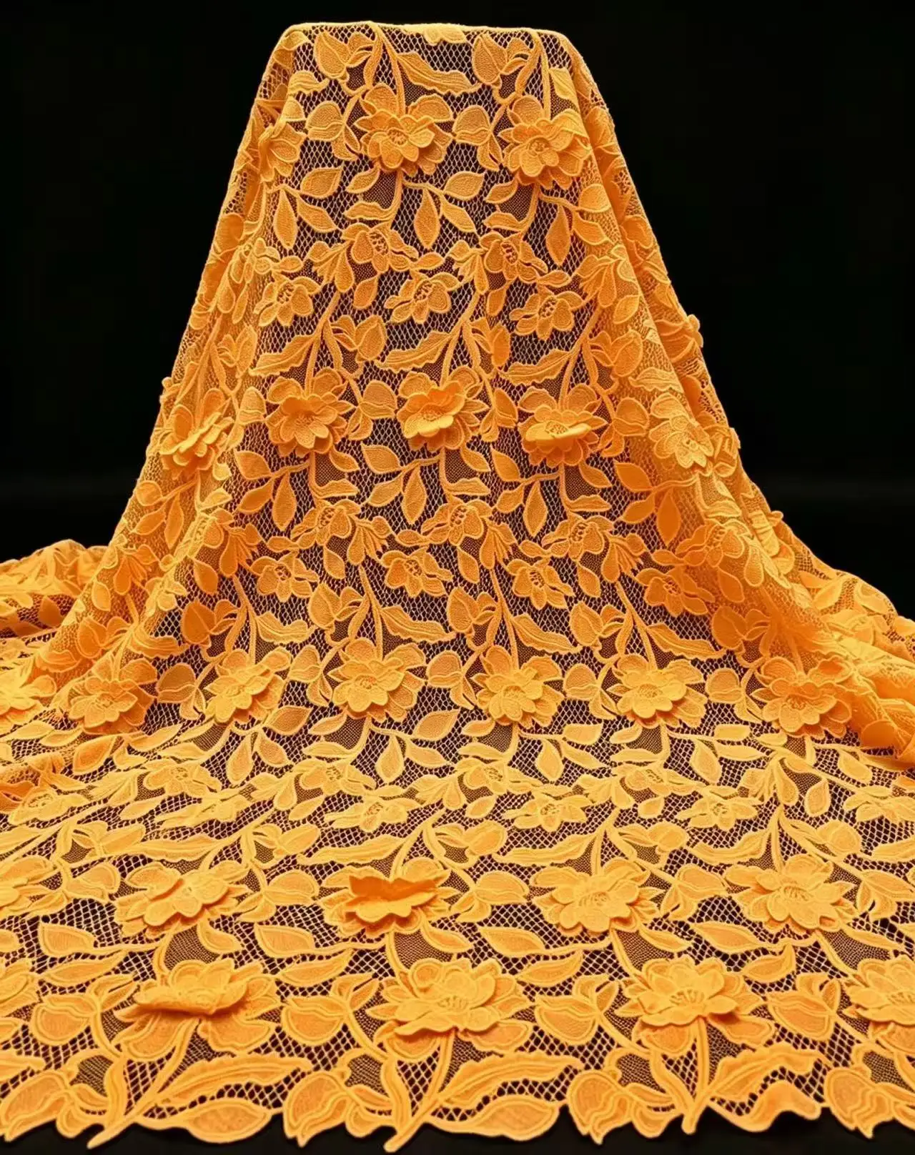 African Guipure Fabric 3D Embroidery Cord Lace with Flower Lurex Traditional Senegal Water Soluble Fashionable Sewing Material