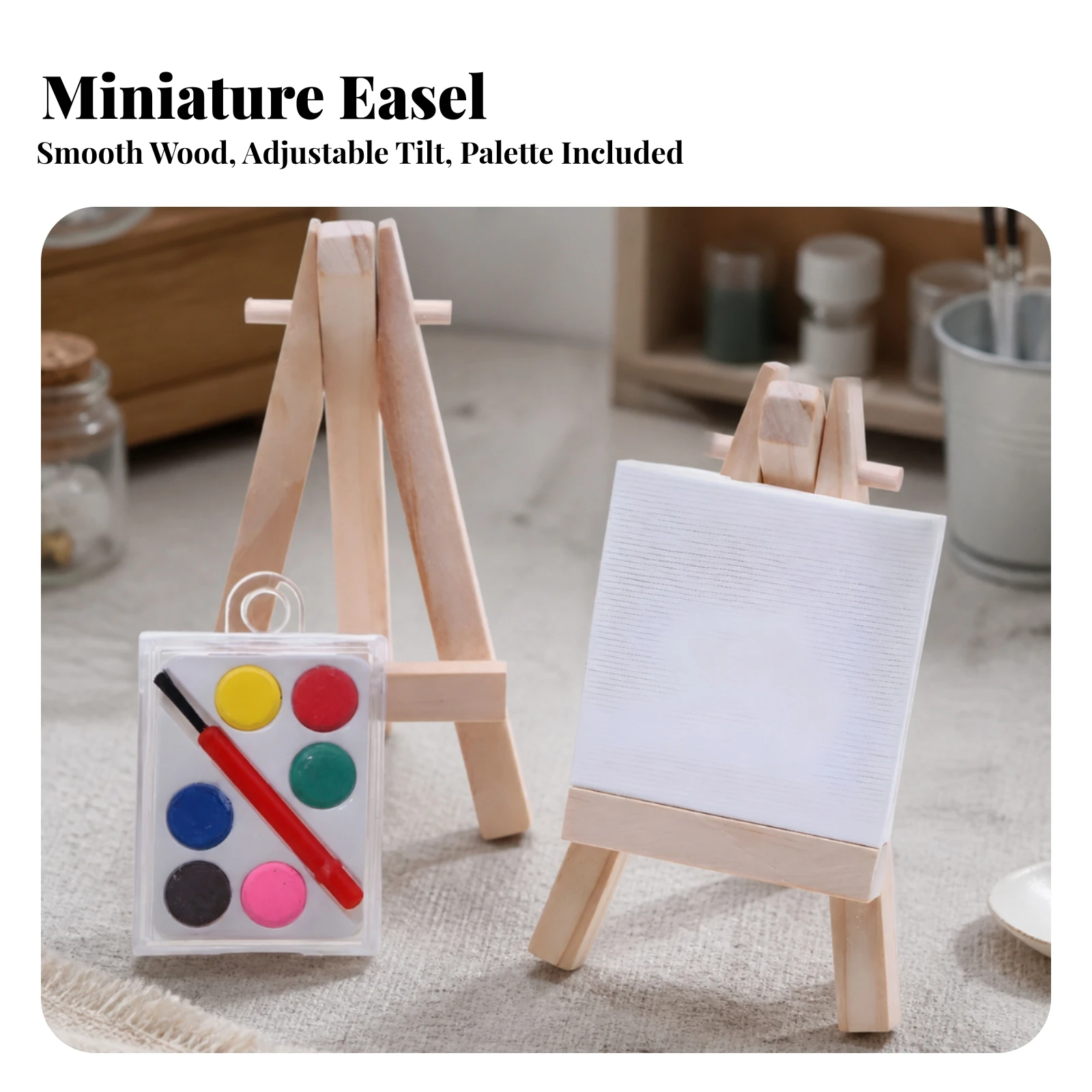 Tiny Easel Set with Paint Palette and Brush Versatile Miniature Wooden Easel with Canvas Dollhouse Art Accessory Realistic