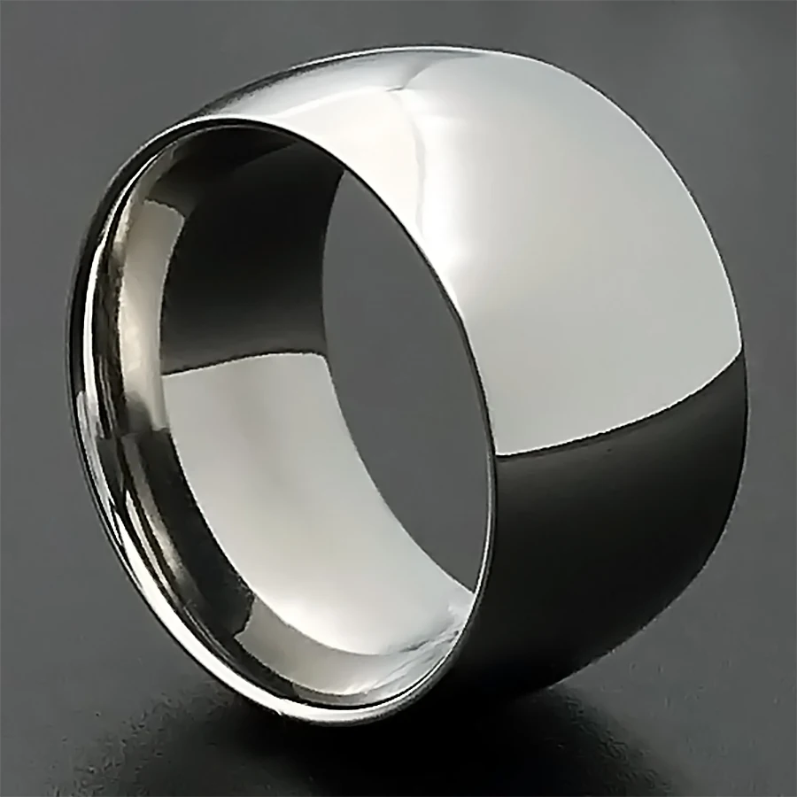 12mm Wide Glossy Large Men\'s Ring Stainless Steel Shiny Eternity Wedding Ring Tungsten Flat and Polished Ends for Comfort Fit