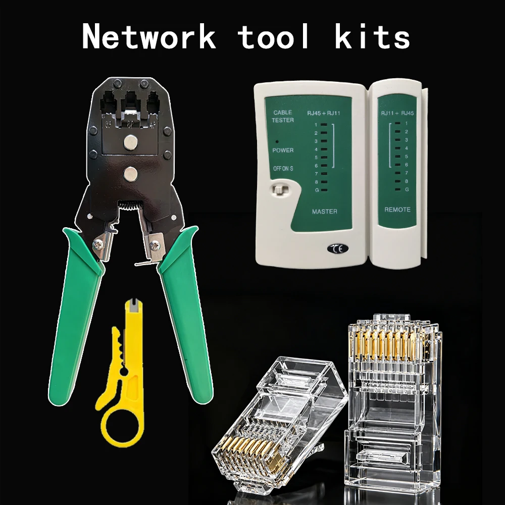 10-100pcs Super Cat6/e RJ45 Connector Crimping Tool Cable Tester Sets 1000Mbps Ethernet Cables Gold Plated Network Crystal Head