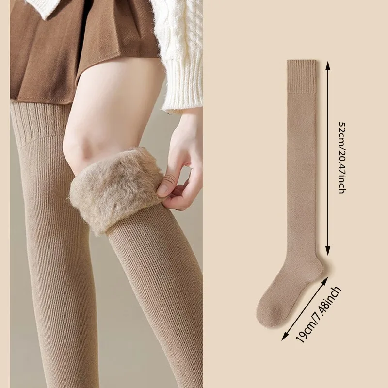 Winter Long Socks Tube Thick Warm High Tube Over Knee Knee-Length Hosiery Socks Terry Solid Color Women Thicken Calf Socking