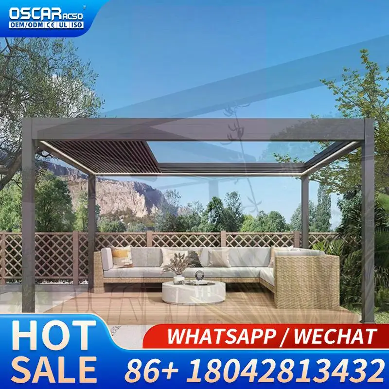 6m X 4m Customizable Aluminum  with Electric Sides and Roof Powder Coated Frame Pressure Treated Wood Outdoor Garden Patio USA P
