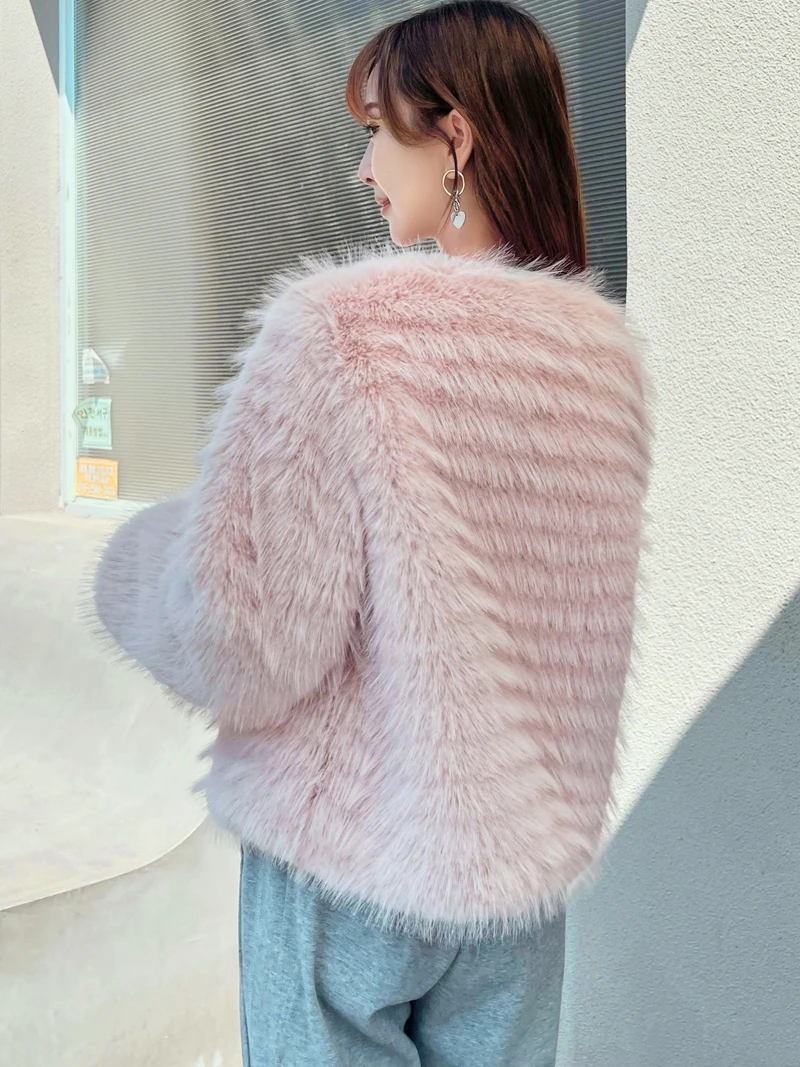 2024 autumn/winter fashion new striped fox fur mink fur cardigan short imitation fur jacket for women