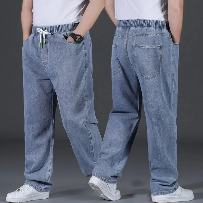 

Oversized Jeans Men Cotton Denim Pants 10XL Mens Clothing Streetwear Male Breathable Loose Trousers Elastic Waist Casual Jeans