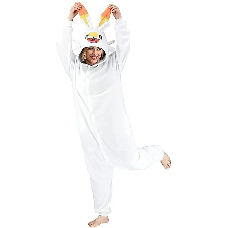 Onesies de dessin animé Scorbunny Kigurumi pour adultes, pyjamas pour femmes, costume de cosplay, vêtements d'intérieur de vacances d'Halloween, vêtements pour hommes, corps entier, AA, nouveau, 2025