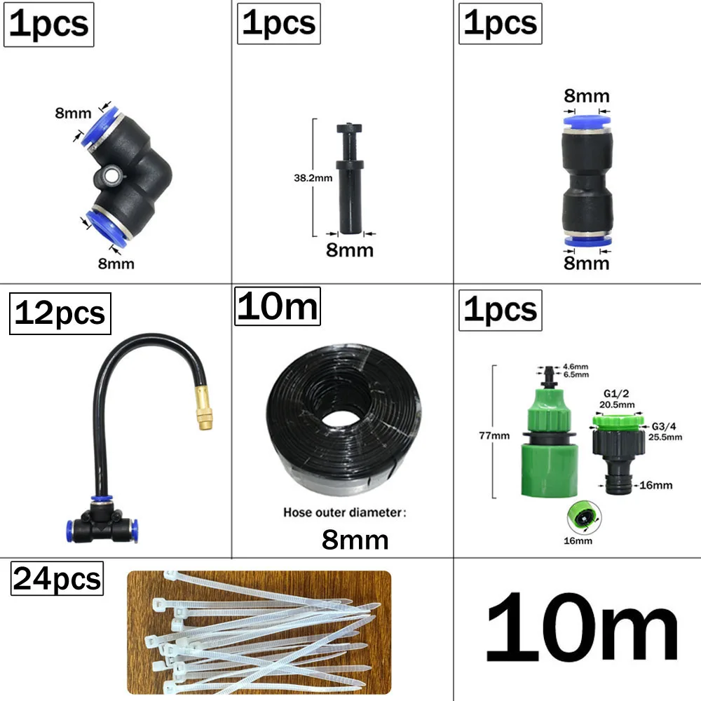 10-20M Outdoor Misting Cooling System 20CM Adjustable Sprinkler Nozzle Garden Irrigation Watering Atomizer Nozzles